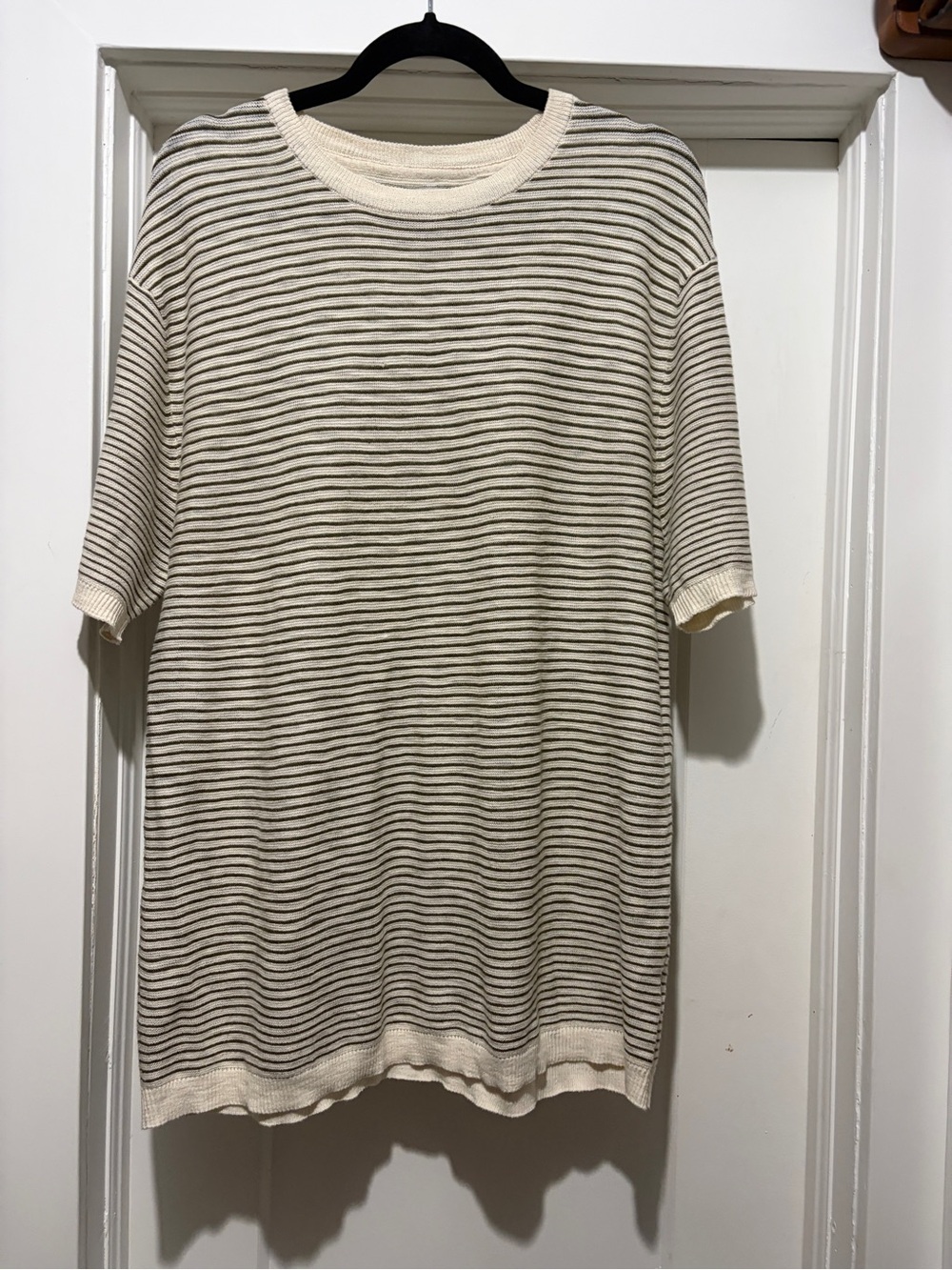 American Eagle Outfitters Cream and Black Striped Short-Sleeve Knit Tee